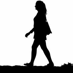 Fototapeta premium Woman walking calmly, full-body black silhouette