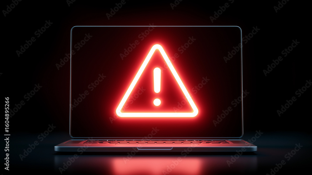 Poster system error and warning alert on laptop screen