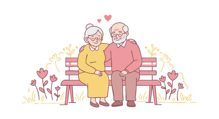 An elderly couple sitting intimately on a park bench, illustrating love.