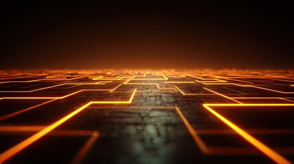 Abstract digital network pattern with glowing orange lines.