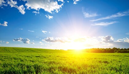 Lush green field under a vibrant sunset sky
