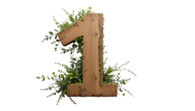Wooden Number One with Greenery png