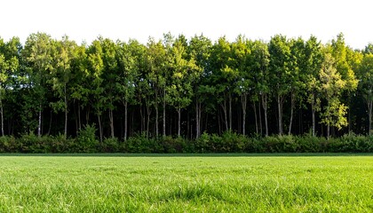 Lush green forest edge on a grassy field