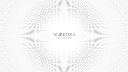 White background with circle halftone dots effect in the center and space for text, vector illustration, flat design, minimalism, simple lines. Digital banner design, web presentation, flyer print.