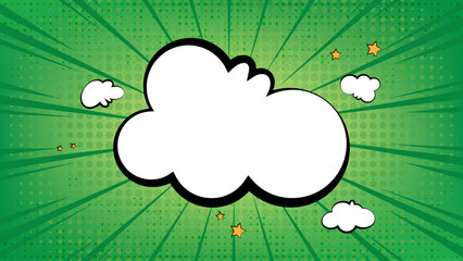 Comic speech bubble with green background, comic-style, cartoon-style illustration, flat design, simple shapes, vector illustration, Halftone dynamite effect, cartoon book style, flat design.