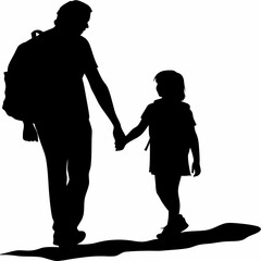 Parent and Child Silhouette – Walking Hand in Hand Vector Art