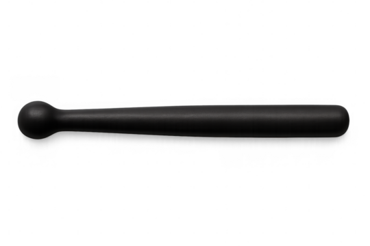 Police baton resting horizontally, viewed from overhead, highlighting professional security equipment against transparent surface