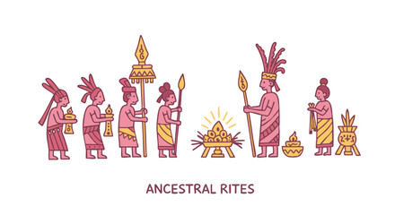 Ancient ceremony. Ancestral rites in illustration