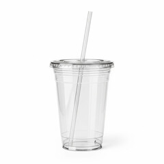 Blank clear plastic cup with lid and straw