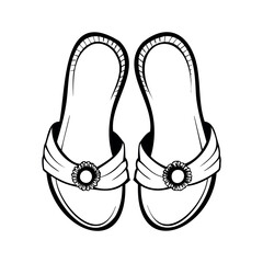 A pair of stylish women's sandals with a decorative flower design on the strap. The sandals are white with a simple, elegant look, suitable for casual wear.