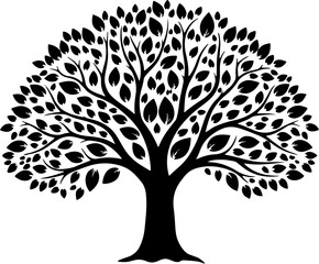 Obraz premium Vector art of black silhouette of a large leafy tree