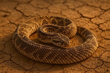 Saw scaled viper coiled in the desert, showing its stunning scaly texture