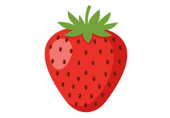 A red strawberry with a green leafy top and small brown seeds