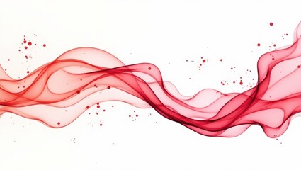 Red flowing lines with small dots on white background.