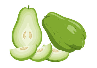 Cut chayote squash with seeds slices