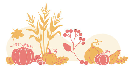 Autumn harvest: pumpkins, leaves, and berries arranged for a seasonal display.