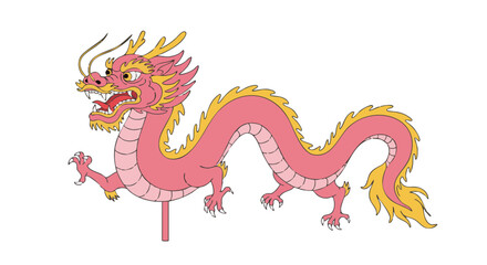 Pink dragon illustration on a bright background.