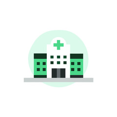 Obraz premium Green and white hospital building with cross icon vector illustration on white background