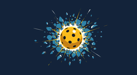Naklejka premium Pickleball explosion shattering abstract elements dynamic energy sport game