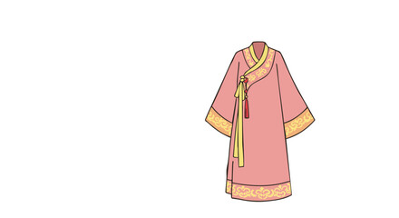 Traditional Korean Hanbok in pink with ornamental details.