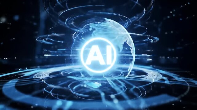 Futuristic Artificial Intelligence concept with a glowing global network