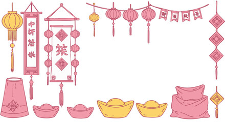 Traditional Chinese Lunar New Year decorations arranged artfully.
