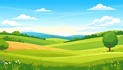 Lush green hills under a vibrant sky