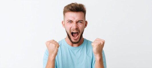 The ecstatic young man expressing victory with joyful enthusiasm and excitement.