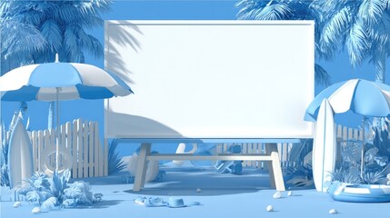 Blank billboard display in a tropical scene.