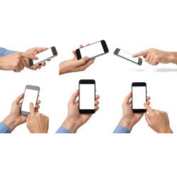 Hands Holding Smartphone with Blank Screen Set on transparent background PNG

