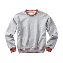 Light gray crew neck sweatshirt with orange trim isolated on transparent background