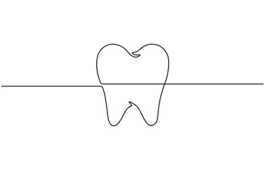 One Continuous Line Drawing of Tooth Whitening, Tooth continuous one line drawing. Dental symbol.