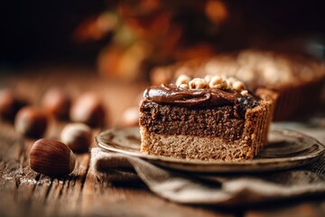 Delicious Chocolate Hazelnut Tart Slice.