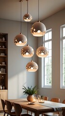 Modern Dining Room with Pendant Lights in Cozy Ambiance