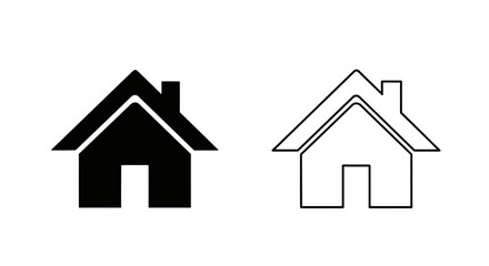 Simple house icon or button silhouette and outline for real estate or home services