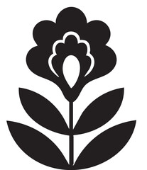 Folk Flower EPS Vector – Bold Linocut-Inspired Floral Clipart, Scandinavian Folk Art Bloom, Black Silhouette Flower for Crafting, Cricut, Laser Cut, Boho Decor