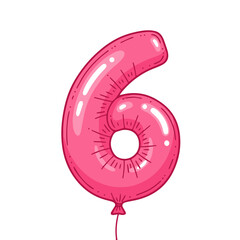 6th birthday balloon, isolated on white or transparent background, vector illustration. Number 6 helium balloon, perfect for celebration or party design.