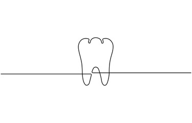 One Continuous Line Drawing of Tooth Whitening, Tooth continuous one line drawing. Dental symbol.