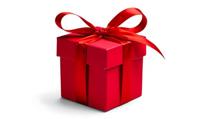 Obraz premium Bright red gift box with satin ribbon image