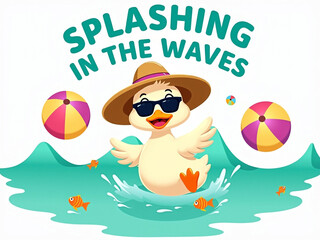 A cartoon duck, centered in the image, is wearing a wide-brimmed straw hat, sunglasses