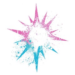 Abstract starburst with pink and teal paint splatter