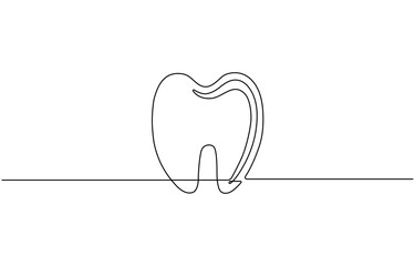 One Continuous Line Drawing of Tooth Whitening, Tooth continuous one line drawing. Dental symbol.