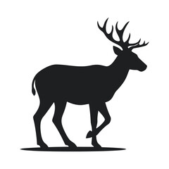 Majestic deer silhouette walking isolated on white background