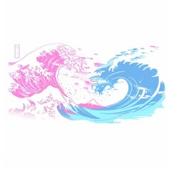 Obraz premium Pastel-colored, stylized depiction of two giant waves