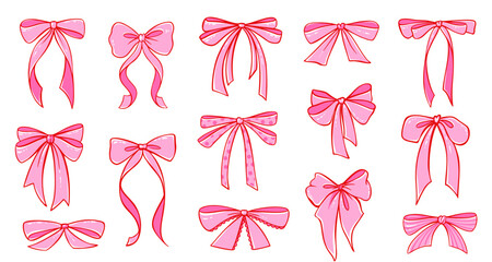 Coquette pink bow ribbon vector - cute vintage gift box with lace details. Romantic Y2K doodle