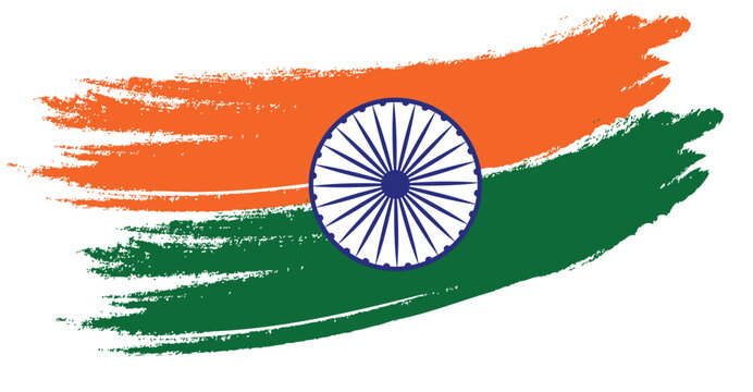 happy independence day india vector with tricolor flag brush stroke and ashoka chakra, patriotic illustration for 15 august celebration, national pride design