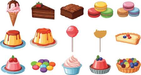 Assorted sweet desserts and candies cream cake