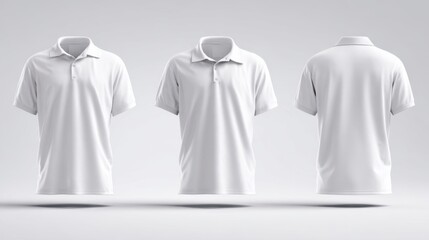 The white polo shirt displayed in three different angles for mockup purposes.