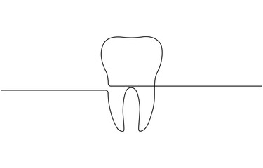 One Continuous Line Drawing of Tooth Whitening, Tooth continuous one line drawing. Dental symbol.
