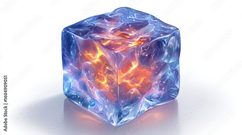 Aufkleber translucent ice cube with glowing fire inside creating a captivating visual contrast